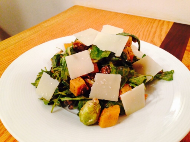 rosted brussel sprout butternut squash arugula shaved parmesan by Chef Lynn Wheeler