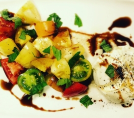 burrata heirloom tomatoes basil balsamic and olive oil by Chef Lynn Wheeler