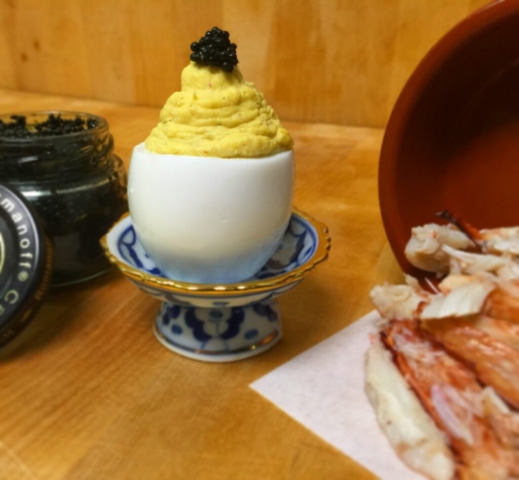 crab and caviar deviled egg by Chef Lynn Wheeler