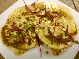 egg yolk ravioli in truffle butter sauce by Chef Lynn Wheeler