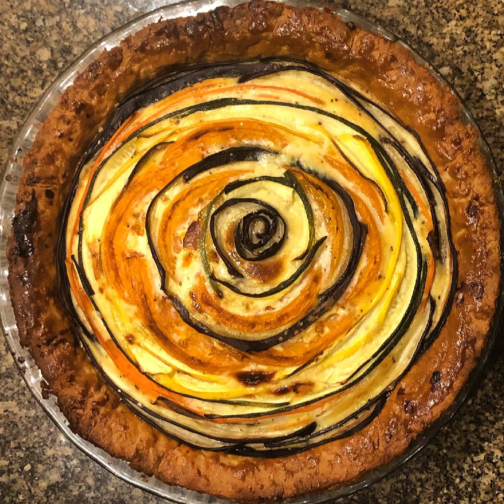 spiral vegetable or ratatouille quiche in flaky pie crust by Chef Lynn Wheeler