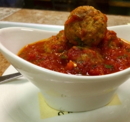 beef pork and ricotta meatballs creamy polenta tomato sauce by Chef Lynn Wheeler