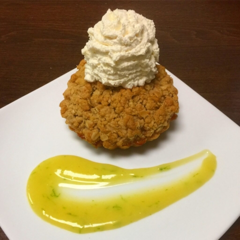 persimmon tart crumble topping coconut lime anglasie whipped cream by Chef Lynn Wheeler