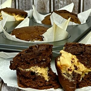 Chocolate peanut butter cheesecake muffins